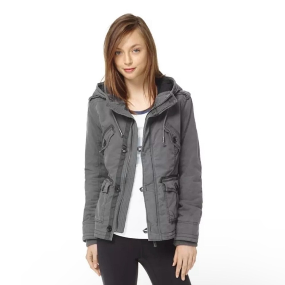 ARITZIA TNA Platoon Military Utility Hooded Jacket Dark Shadow Washed Grey XS
